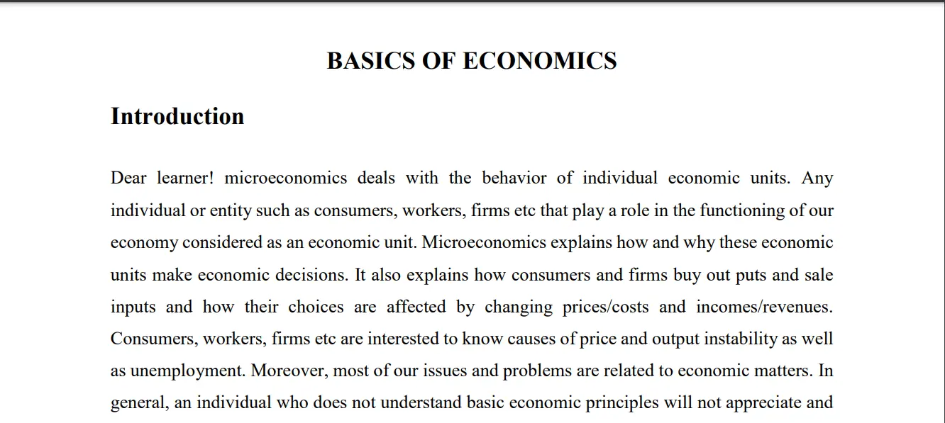 ECONOMICS university freshman course